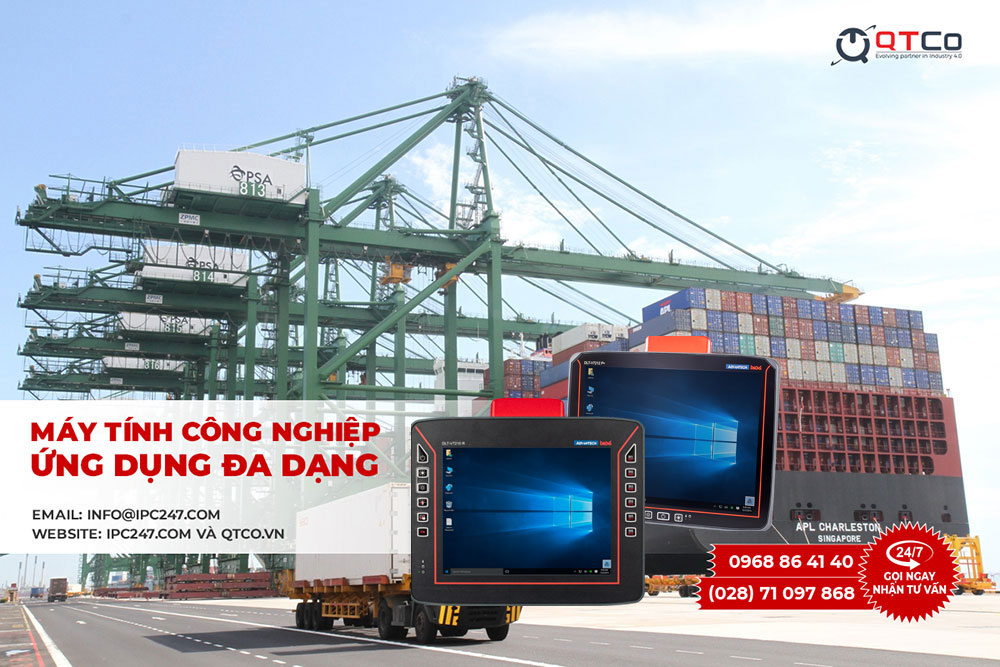 Máy tính gắn trên xe Advantech dùng trong bãi container cảng biển