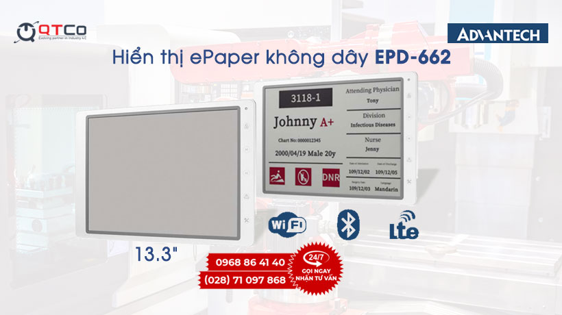 Bảng hiển thị ePaper không dây EPD-662 của Advantech chạy pin