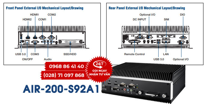 Máy tính nhúng giải pháp trí tuệ nhân tạo AIR-200-S92A1 Advantech 2 AIR-200-S92A1