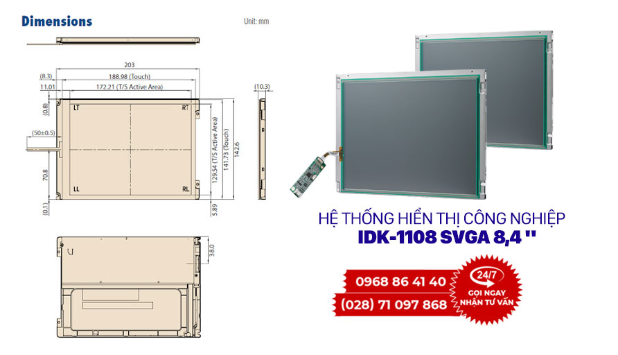 Hệ thống hiển thị công nghiệp Advantech IDK-1108 SVGA 8,4 " mã IDK-084R-28SVI1 2 Advantech IDK-1108