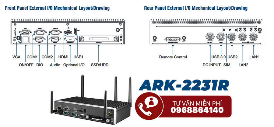 Máy tính công nghiệp không quạt ARK-2231R giám sát ngoài trời 3 Máy tính nhúng không quạt ARK-2231R Advantech