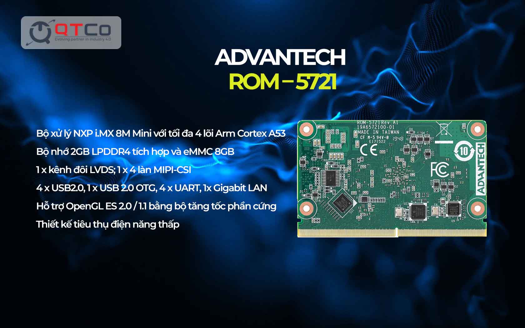 Chi tiết mô-đun Advantech ROM-5721 với eMMC 8 GB và LPDDR4 2 GB
