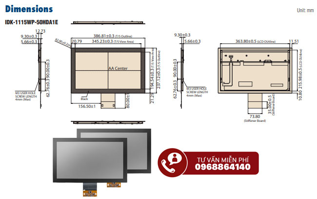 Bộ màn hình công nghiệp 15,6 "WXGA / FHD dòng IDK-1115WP mã IDK-1115WP-50HDA1E 3 Bộ màn hình công nghiệp IDK-1115WP-50HDA1E Advantech