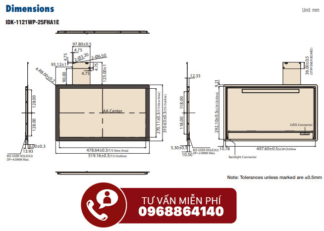 Bộ màn hình công nghiệp FHD 21,5" IDK-1121WP-25FHA1E 2 Bộ màn hình công nghiệp IDK-1121WP-25FHA1E