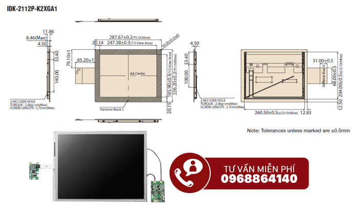 Bộ màn hình công nghiệp độ sáng cực cao dòng IDK-2112 Advantech mã IDK-2112P-K2XGA1 2 Bộ màn hình công nghiệp IDK-2112P-K2XGA1